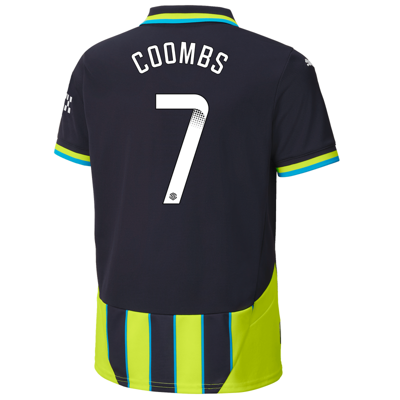 Kids' Man City Away Jersey 24/25 With COOMBS 7 Printing new navy - Check out all Manchester City t-shirts online - Official Manchester City FC store