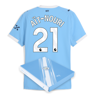 Manchester City Home Authentic Jersey 2025/26 With AÏT-NOURI 21 Printing in Gift Box
