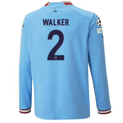 Kids' Manchester City Home Jersey 22/23 Long Sleeve with WALKER 2 printing