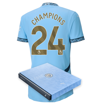 Manchester City Authentic Home Jersey 2024/25 With CHAMPIONS 24 Printing In Gift Box