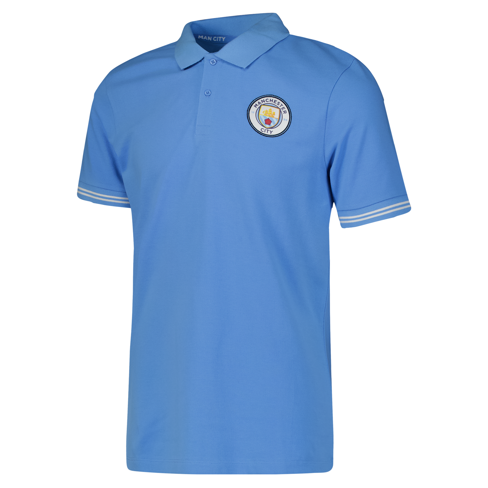 Manchester City FC Official Gift Mens Striped Polo Shirt Blue Marl