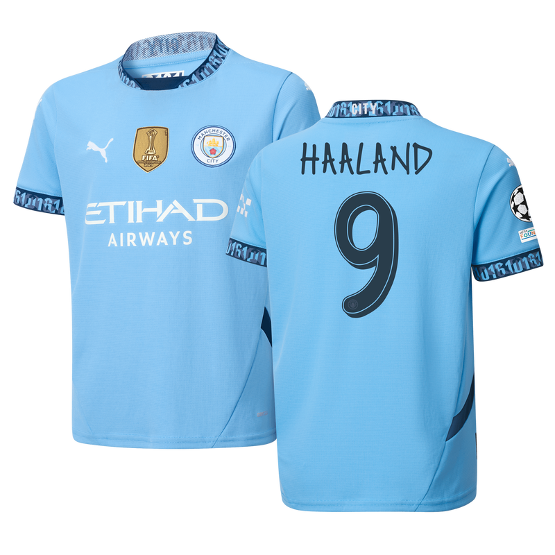 Kids Manchester City Home Jersey 2024 25 With HAALAND 9 Printing Official Man City Store