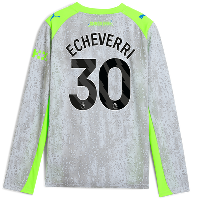 Kids' Manchester City Third Jersey 2025/26 Long Sleeve With ECHEVERRI 30 Printing