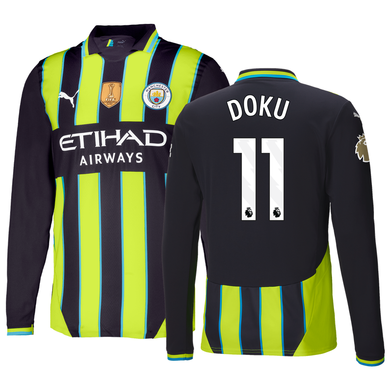 Manchester City Authentic Away Jersey 2024 25 Long Sleeve With DOKU 11 Printing Official Man City Store