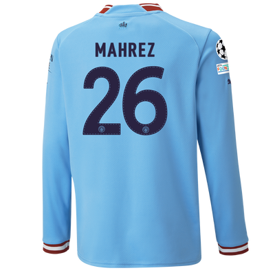 Kids' Manchester City Home Jersey 22/23 Long Sleeve with MAHREZ 26 printing