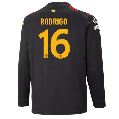 Kids' Manchester City Away Jersey 2022/23 long sleeve with RODRIGO 16 printing