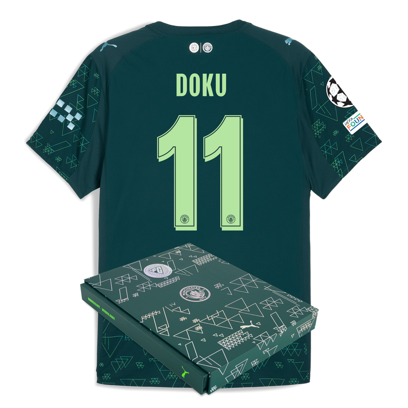 Man City EA SPORTS FC Authentic Jersey 2025/26 With DOKU 11 Printing in Gift Box green - Check out all Manchester City t-shirts online