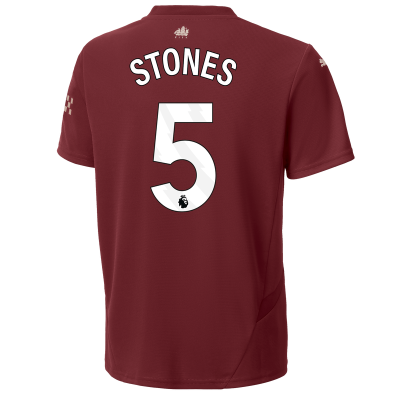 Kids' Man City 3rd Jersey 24/25 With STONES 5 Printing burgundy unisex - Size 9/10 from polyester  - Official Manchester City FC store