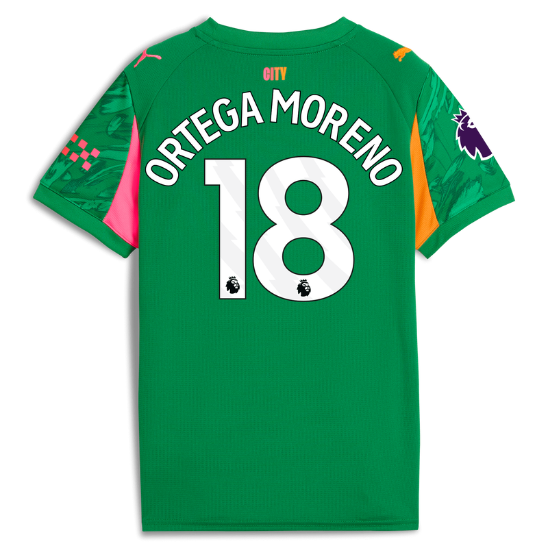 Kids' Man City Goalkeeper Jersey 2025/26 With ORTEGA MORENO 18 Printing green - Check out all Manchester City t-shirts online