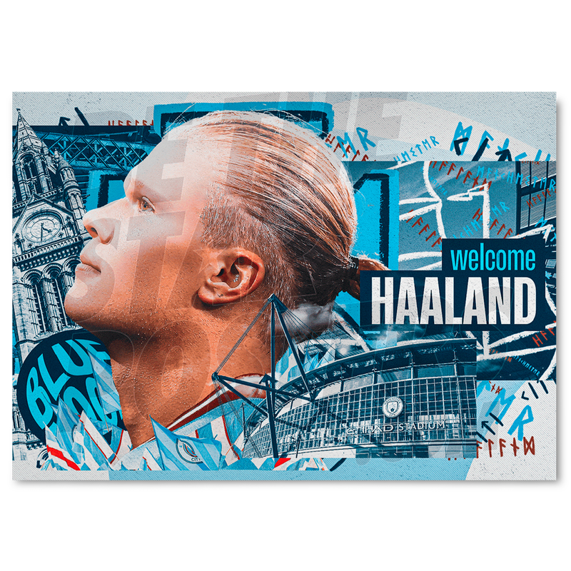 MCFC FW HAALAND WELCOME POSTER - blue