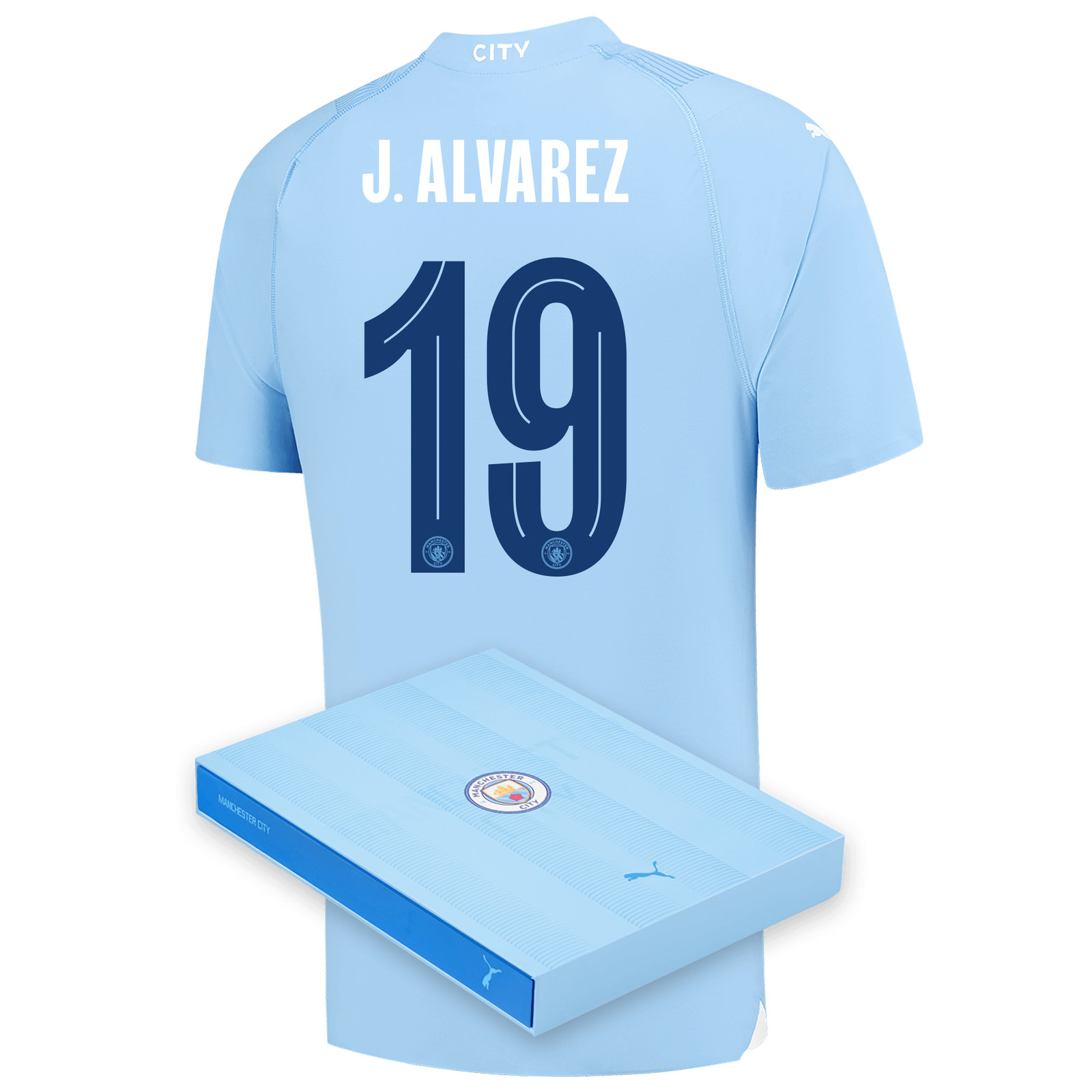 Manchester City Authentic Home Jersey 2023/24 with J. ALVAREZ 19 printing  in Gift Box