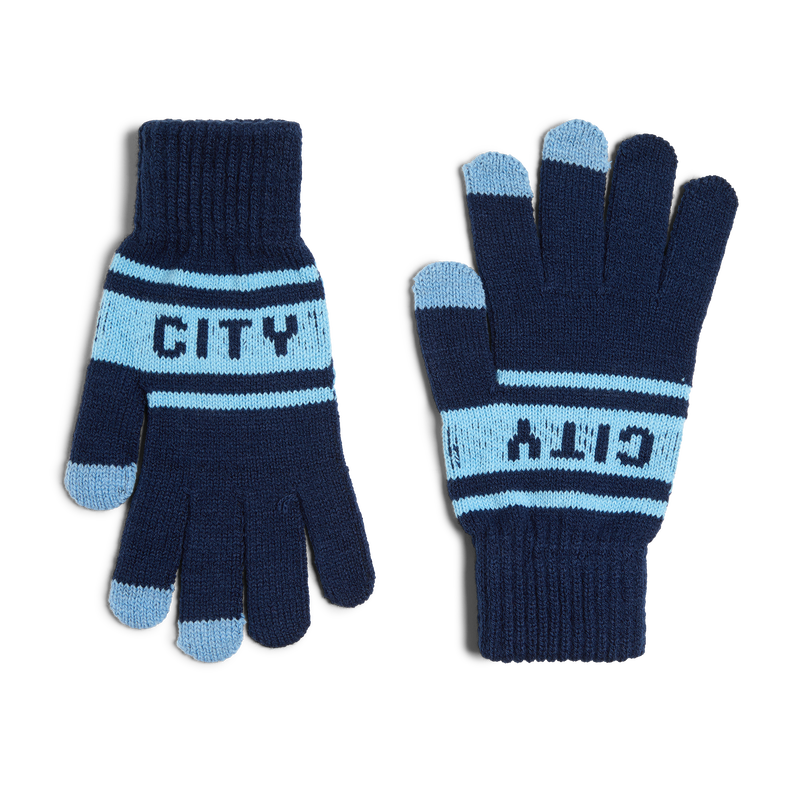 MCFC ADULTS STRIPE GLOVES - navy