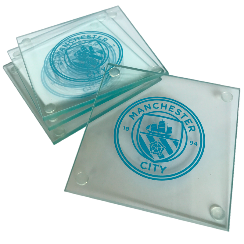 MCFC FW GLASS COASTERS 4 PACK - blue