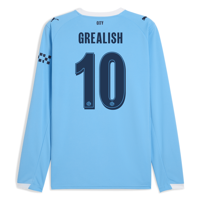 Man City Home Jersey 2025/26 Long Sleeve With GREALISH 10 Printing  blue - Size L from polyester for males  - Official Manchester City FC store