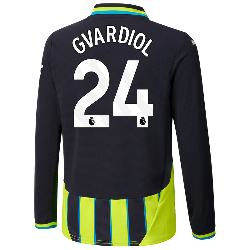 Kids' Man City Away Jersey 24/25 Long Sleeve  With GVARDIOL 24 Printing new navy unisex - Size 15/16 from polyester  - Official Manchester City FC store