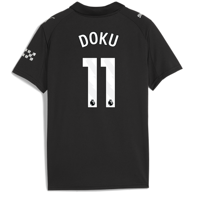 Kids' Manchester City Away Jersey 2025/26 With DOKU 11 Printing