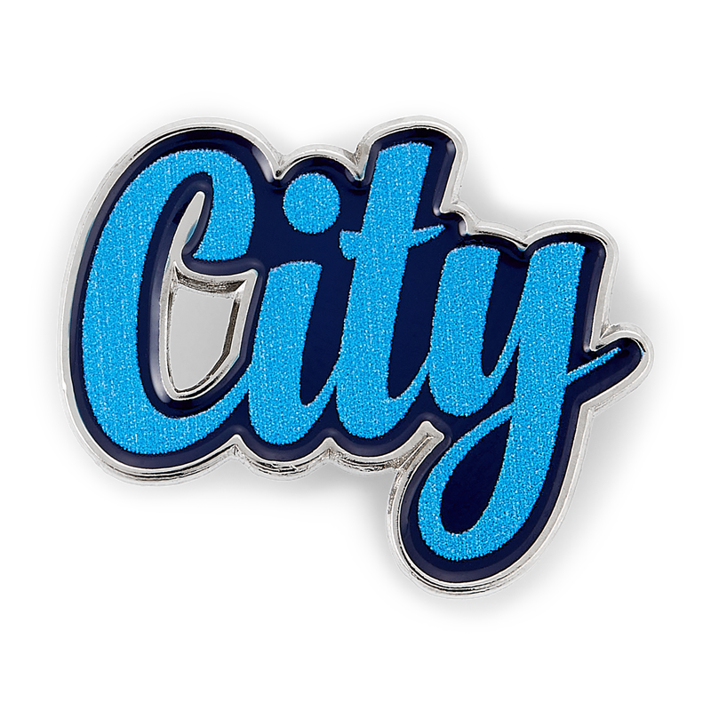 MCFC CITY SCRIPT PIN BADGE - blue