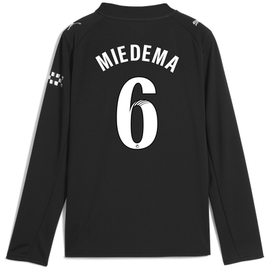 Kids' Manchester City Away Jersey 2025/26 Long Sleeve With MIEDEMA 6 Printing