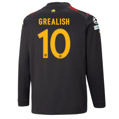 Kids' Manchester City Away Jersey 2022/23 long sleeve with GREALISH 10 printing