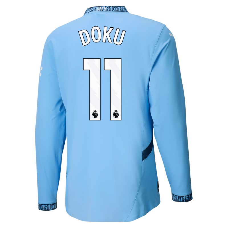 Manchester City Authentic Home Jersey 2024/25 Long Sleeve With DOKU 11