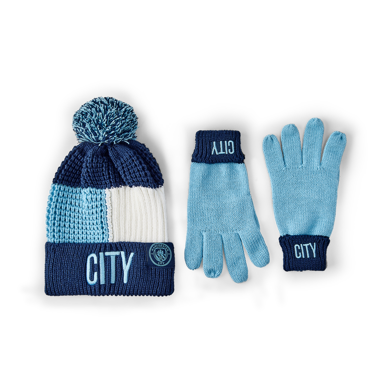 Kid's Man City Block Hat & Glove Set blue - Check out all Manchester City gifts online - Official Manchester City FC store