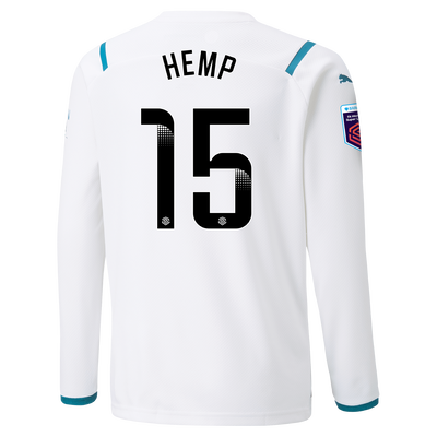 Kids Manchester City Away Shirt Long Sleeve 21/22 with Lauren Hemp printing
