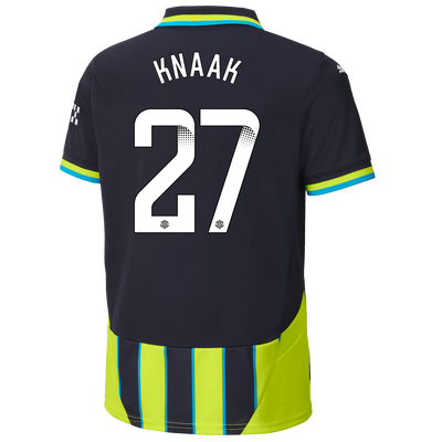 Kids' Manchester City Away Jersey 2024/25 With KNAAK 27 Printing