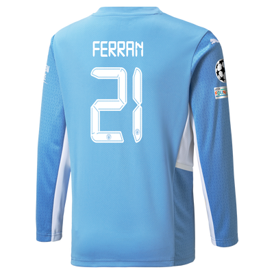 Kids Manchester City Home Longsleeve Shirt 21/22 with Ferran Torres printing