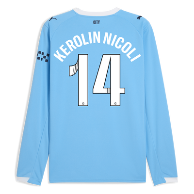 Manchester City Home Jersey 2025/26 Long Sleeve With KEROLIN NICOLI 14 Printing
