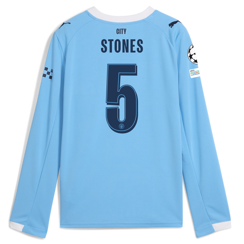 Kids' Man City Home Jersey 2025/26 Long Sleeve With STONES 5 Printing  blue - Check out all Manchester City t-shirts online