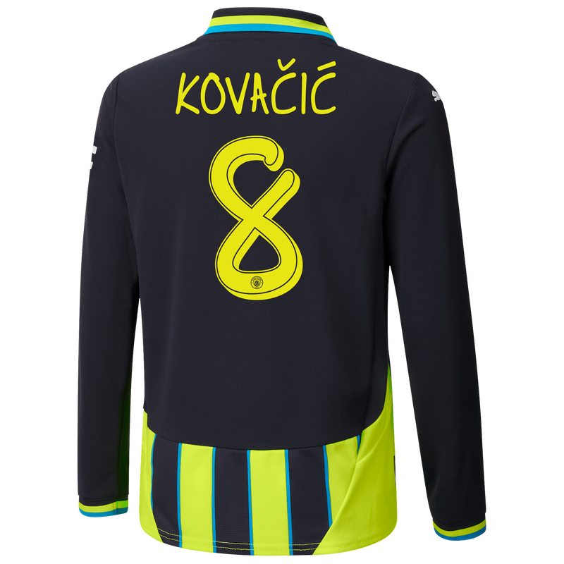 Kids' Man City Away Jersey 24/25 Long Sleeve  With KOVAČIĆ 8 Printing new navy unisex - Size 5/6 from polyester  - Official Manchester City FC store