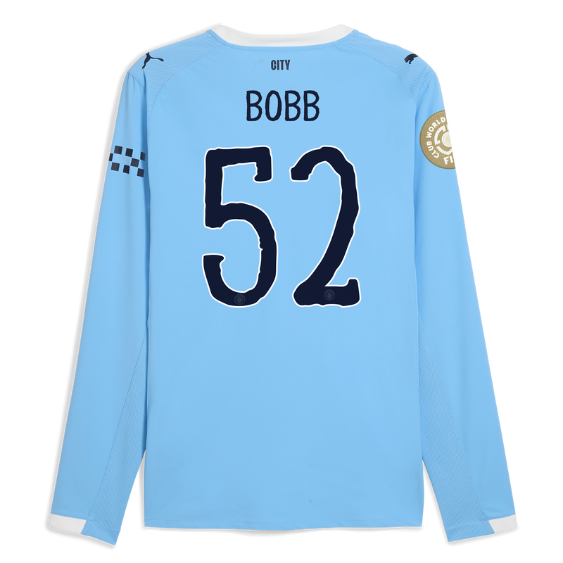 Man City Home Authentic Jersey 2025/26 Long Sleeve With BOBB 52 Printing  blue - Check out all Manchester City t-shirts online