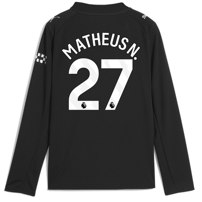 Kinder Manchester City Auswärtstrikot 2025/26 Langarm Mit MATHEUS N. 27 Druck