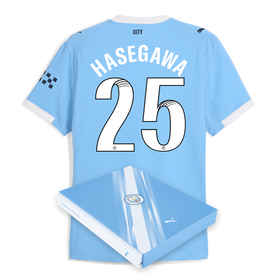 Manchester City Home Authentic Jersey 2025/26 With HASEGAWA 25 Printing in Gift Box