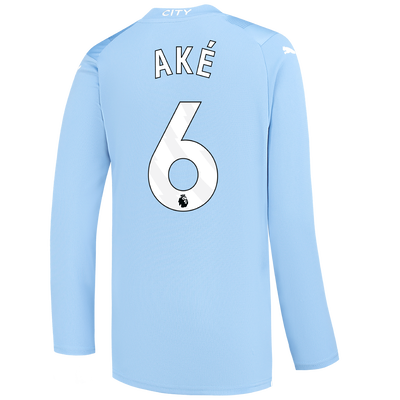 Kids' Manchester City Home Jersey 2023/24 long sleeve with AKÉ 6 printing