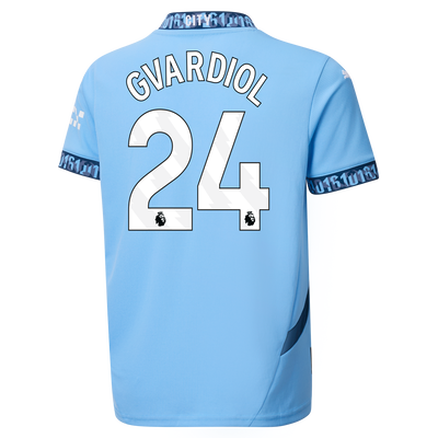 Kids' Manchester City Home Jersey 2024/25 With GVARDIOL 24 Printing
