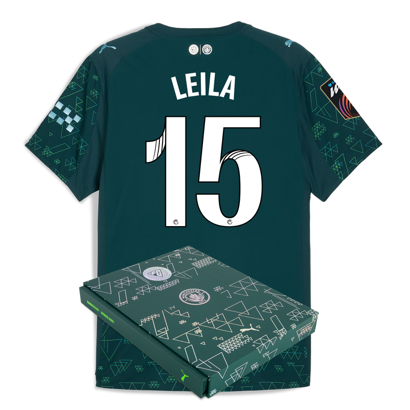 Man City EA SPORTS FC Authentic Jersey 2025/26 With LEILA 15 Printing in Gift Box green - Check out all Manchester City t-shirts online
