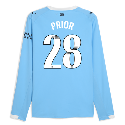 Manchester City Home Authentic Jersey 2025/26 Long Sleeve With PRIOR 28 Printing