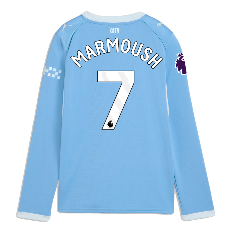 Kids' Man City Home Jersey 2026/27 Long Sleeve With MARMOUSH 7 Printing  blue-icy blue - Check out all Manchester City t-shirts online
