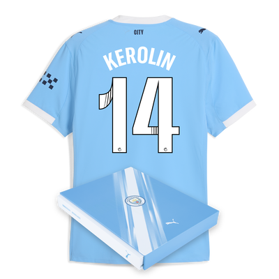 Manchester City Home Authentic Jersey 2025/26 With KEROLIN 14 Printing in Gift Box