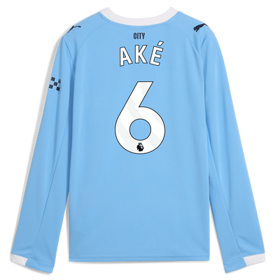 Manchester City Thuisshirt 2025/26 met lange mouwen voor kinderen en AKÉ 6 bedrukking