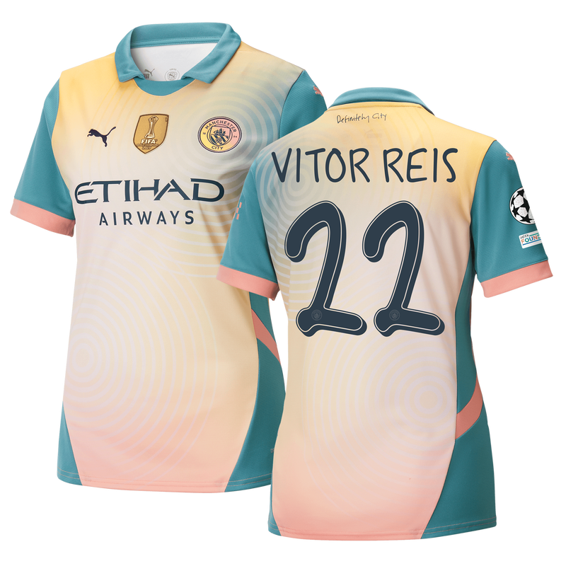 Women's Man City 'Definitely City' Jersey 24/25 With VITOR REIS 22 printing pink - Check out all Manchester City t-shirts online