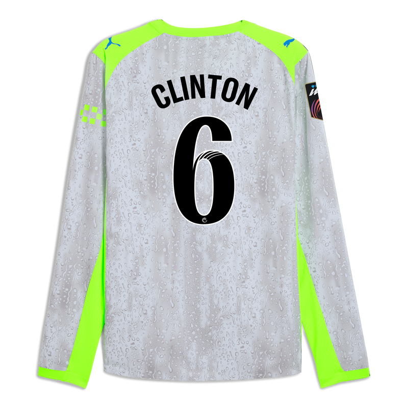 Man City 3rd Authentic Jersey 2025/26 Long Sleeve With CLINTON 6  Printing blue - Check out all Manchester City t-shirts online