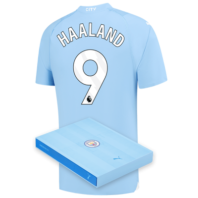 Manchester City Authentic Heimtrikot 2023/24 mit HAALAND 9 Aufdruck in Geschenkbox