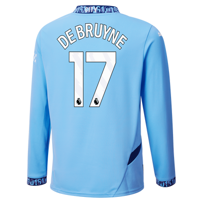 Kids' Manchester City Home Jersey 2024/25 Long Sleeve  With DE BRUYNE 17 Printing