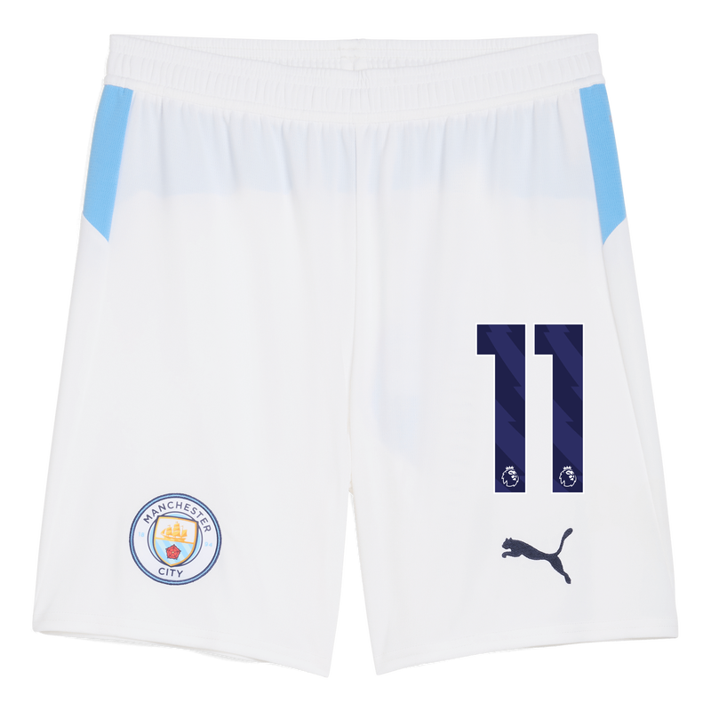 Man City Football Shorts 2025/26 with #11 white - Check out all Manchester City shorts online - Official Manchester City FC store