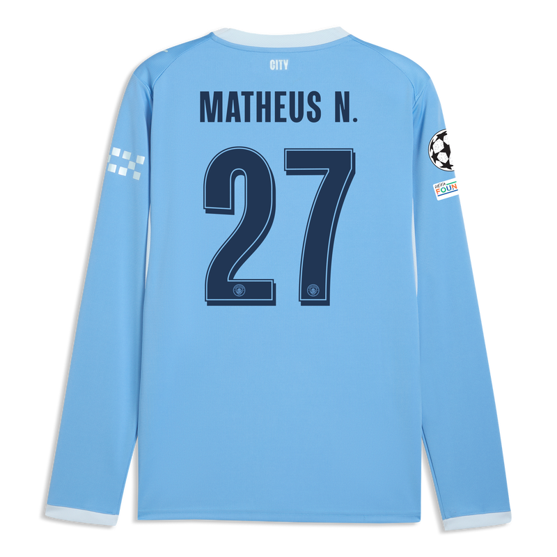 Man City Home Jersey 2026/27 Long Sleeve With MATHEUS N. 27 Printing  blue-icy blue - Check out all Manchester City t-shirts online