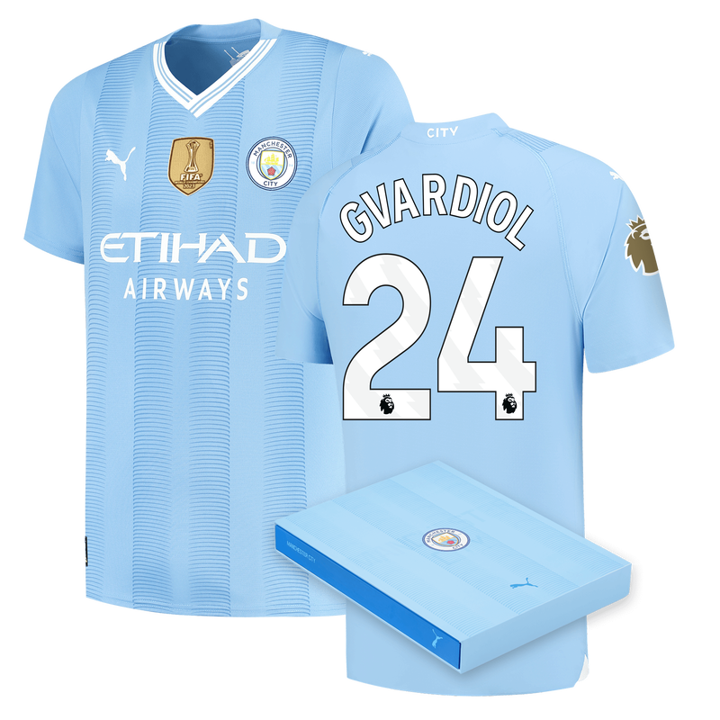 Manchester City Authentic Home Jersey 2023/24 with GVARDIOL 24 printing in Gift Box Official