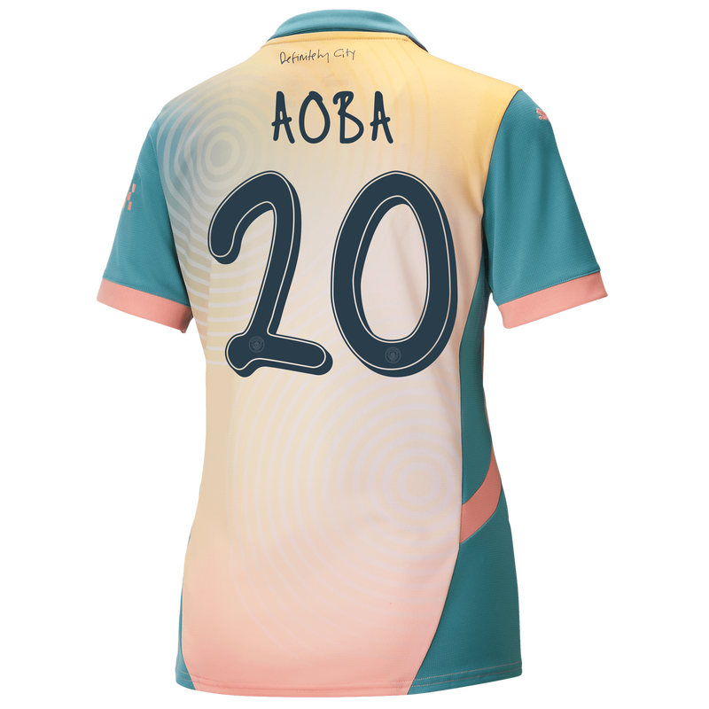 Women's Man City 'Definitely City' Jersey 24/25 With AOBA 20 Printing pink - Check out all Manchester City t-shirts online