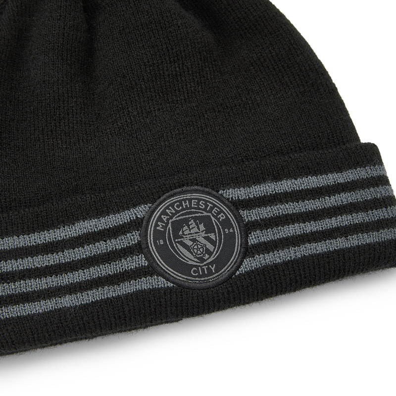 MCFC STRIPE CUFF BOBBLE HAT - black